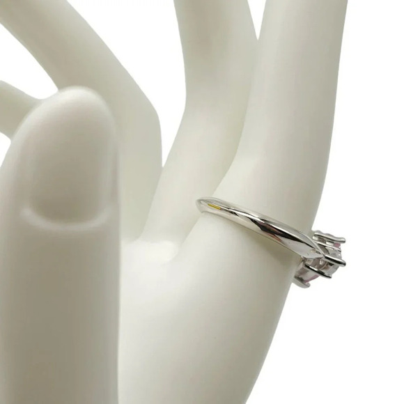 Pink Heart Clear Glass Rhinestone Silver Plated Vintage Cocktail Ring Size 8.75 - Picture 6 of 8